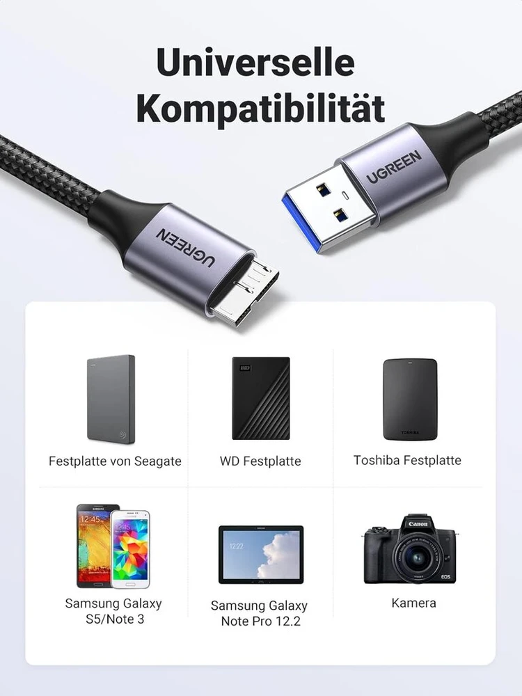 Ugreen Usb 3.0 Micro B laidas išoriniams diskams, telefonams
