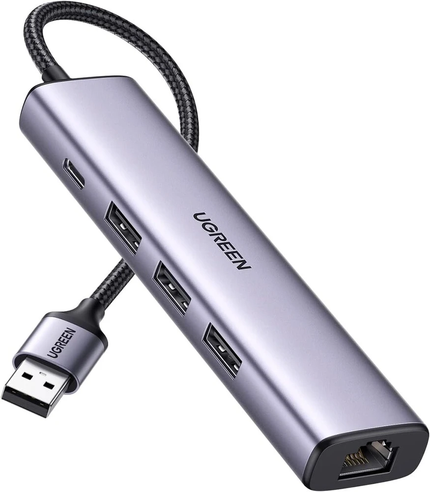 Ugreen usb šakotuvas ethernet adapteris gigabitinis lan adapteris su 3 usb 3.0 prievadais 1000 mbps usb tinklo adapteris su aliuminio korpusu, pintas kabelis plug & play windows 11/10/8, mac os
