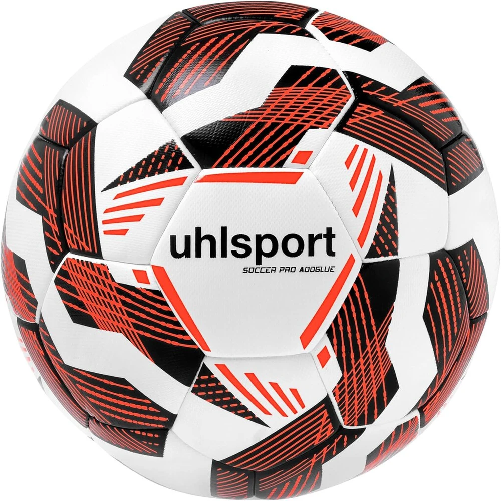 Uhlsport Soccer Pro Addglue futbolo kamuolys, skirtas varžyboms ir treniruotėms, dydžiai 3, 4 ir 5 - futbolas vaikams, jaunimui ir suaugusiems, baltas/juodas/fluo raudonas