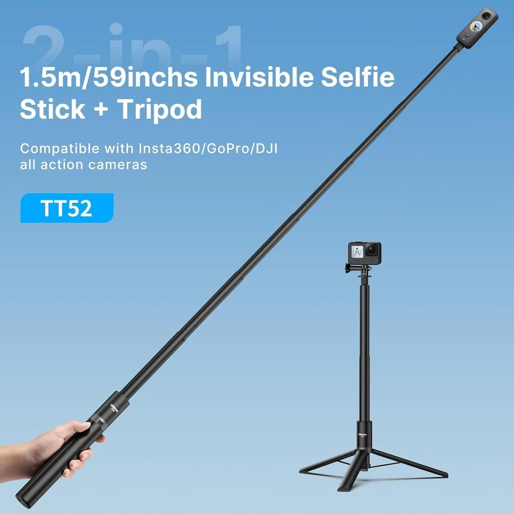 Ulanzi 150 cm asmenukių lazda trikojis, skirtas insta360 go 3/x3/one rs/one x2/one x/go 2/one r/one, tt52 monopodas trikojis, skirtas veiksmo kameroms, suderinamas su dji ir kt.