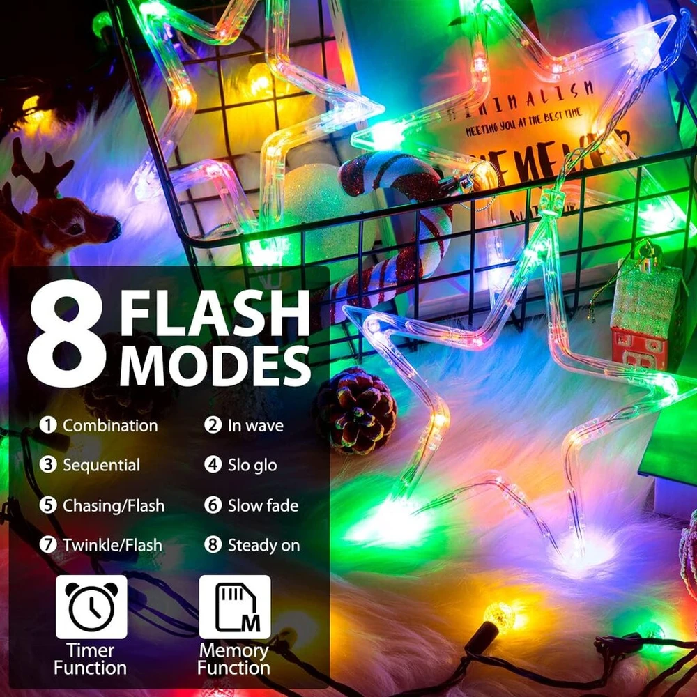 Ulinek lango dekoracija 3 žvaigždės su baterijomis, 30 led [1 m + 0.6 m] žvaigždės kalėdinė lango dekoracija su 4 besiūliais lipniais kabliukais, led žvaigždės vidaus ir lauko kalėdiniam langui, balkonui