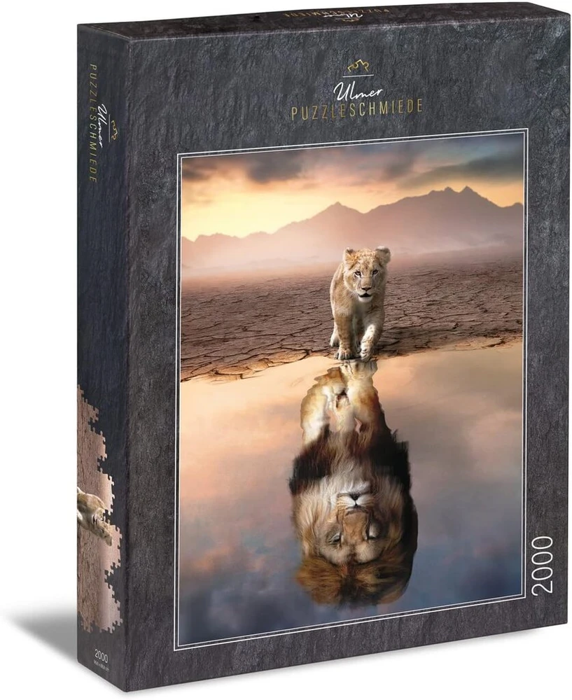 Ulmer Puzzleschmiede - Dėlionė "veidrodi, veidrodi" - Visionary 2000 dalių dėlionė su kūrybingu gyvūno personažu - Mažasis liūtas su dideliu pasitikėjimu