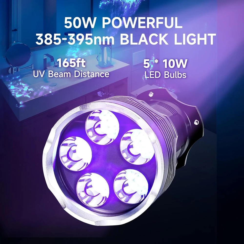 Ultrafire uv žibintuvėlis 395 nm led juoda šviesa, 50 w didelės raiškos ultravioletinė šviesa, didelis diapazonas gintaro paieškai, skorpionų medžioklei, dervos kietinimui, uolienų mineralų paieškai, nuotėkio aptikimui