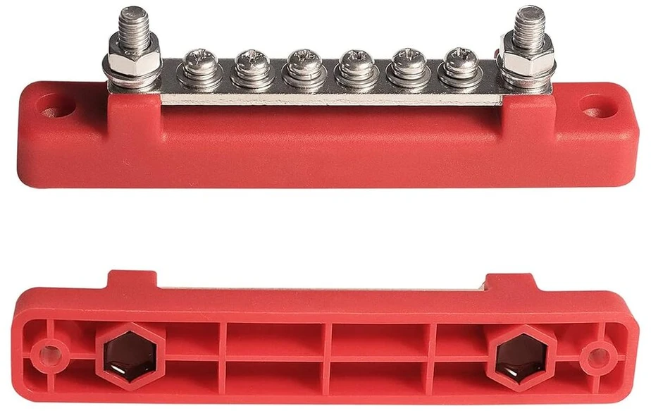 Umelee skirstymo blokas, 2 vnt., 150a magistralinė dėžutė, 12v~48v Dc su dangteliu, vienos eilės magistralė su 6 M4 varžtais, 2 M6 varžtais, 12 jungčių, automobiliui, kemperiui, jachtai, valčiai