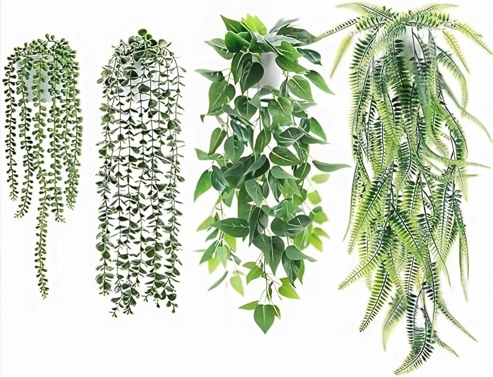 Umlipot dirbtinis augalas, dirbtinis kabantis augalas, dirbtinis kabantis augalas, girlianda žali lapai, dirbtinis augalas svetainei, kambariui, sienai