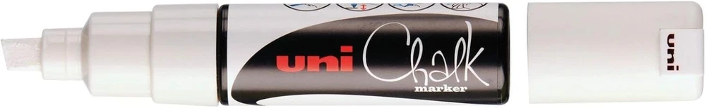 Uni Mitsubishi Pencil Uni Ball - Uni Mitsubishi Pieštukas - kreidinis žymeklis Pw3 - universalus - atsparus lietui - idealus stiklui, veidrodžiui, lentai - 5 vnt. pakuotė - balta, didelis nuožulnus galiukas