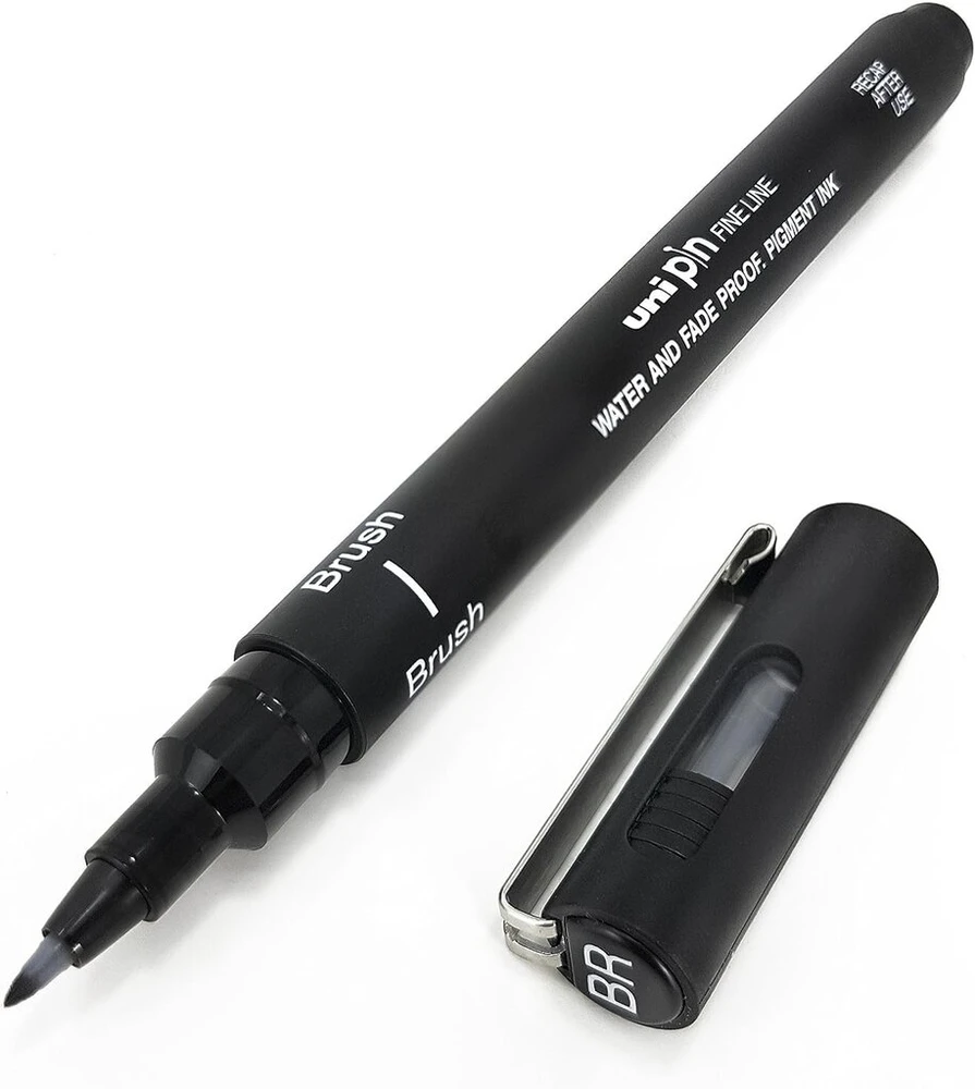 Uni Pin 6 x Fineliner pieštukas braižymui, juodas, su teptuko galiuku
