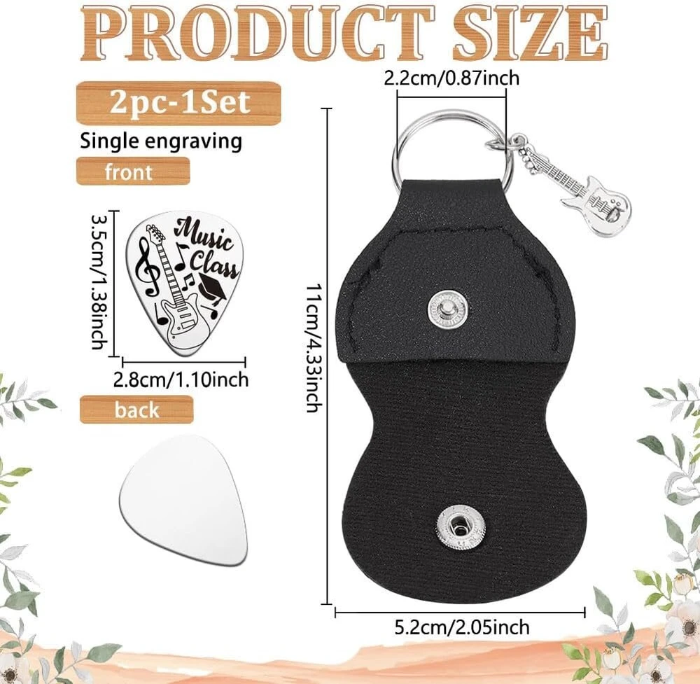 Unicraftale 1 gitaros mediatoriaus dovana, nerūdijančio plieno muzikos mokymosi gitaros mediatoriaus personalizuotas muzikos mokymo mediatorius su pu odiniu dėklu, gitaros priedai, muzikanto grotuvo plektrinis