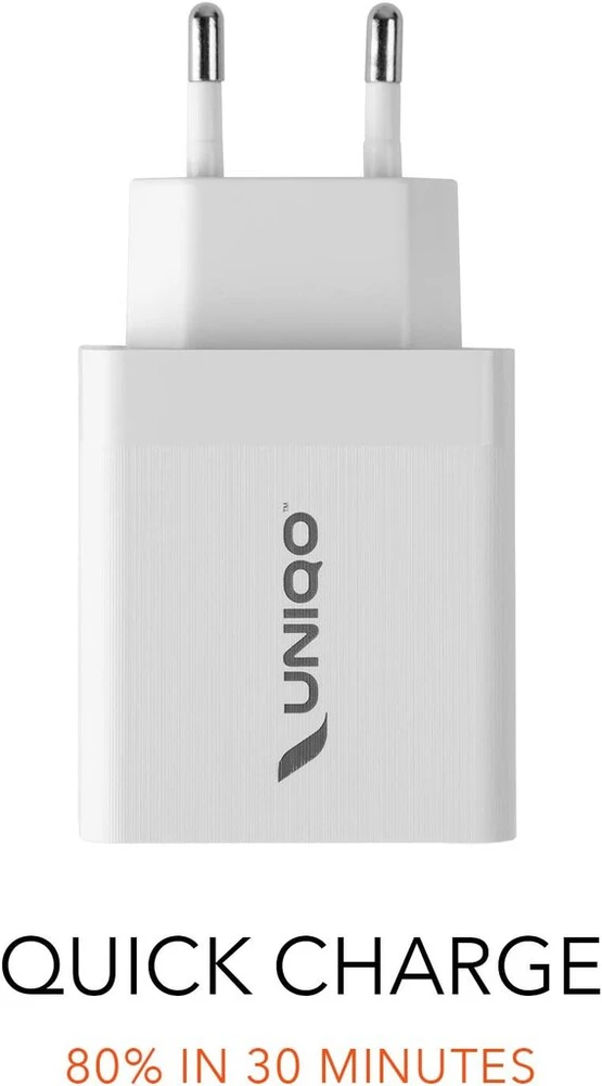 Uniqo 18 W greito įkrovimo 3.0 sieninis įkroviklis, Usb jungtis greitam įkrovimui, iki 80% išmaniojo telefono įkrovimo per 30 minučių, Eu kištukas