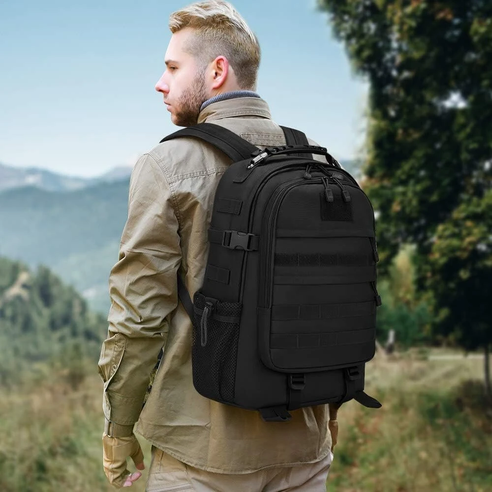 Unisex karinis kuprinė Molle, taktinis, motociklinis, žygiams, lauko, medžioklės, universiteto, vandeniui atsparus žygio dienos krepšys, 25 litrai nailono, B30-45l-juodas
