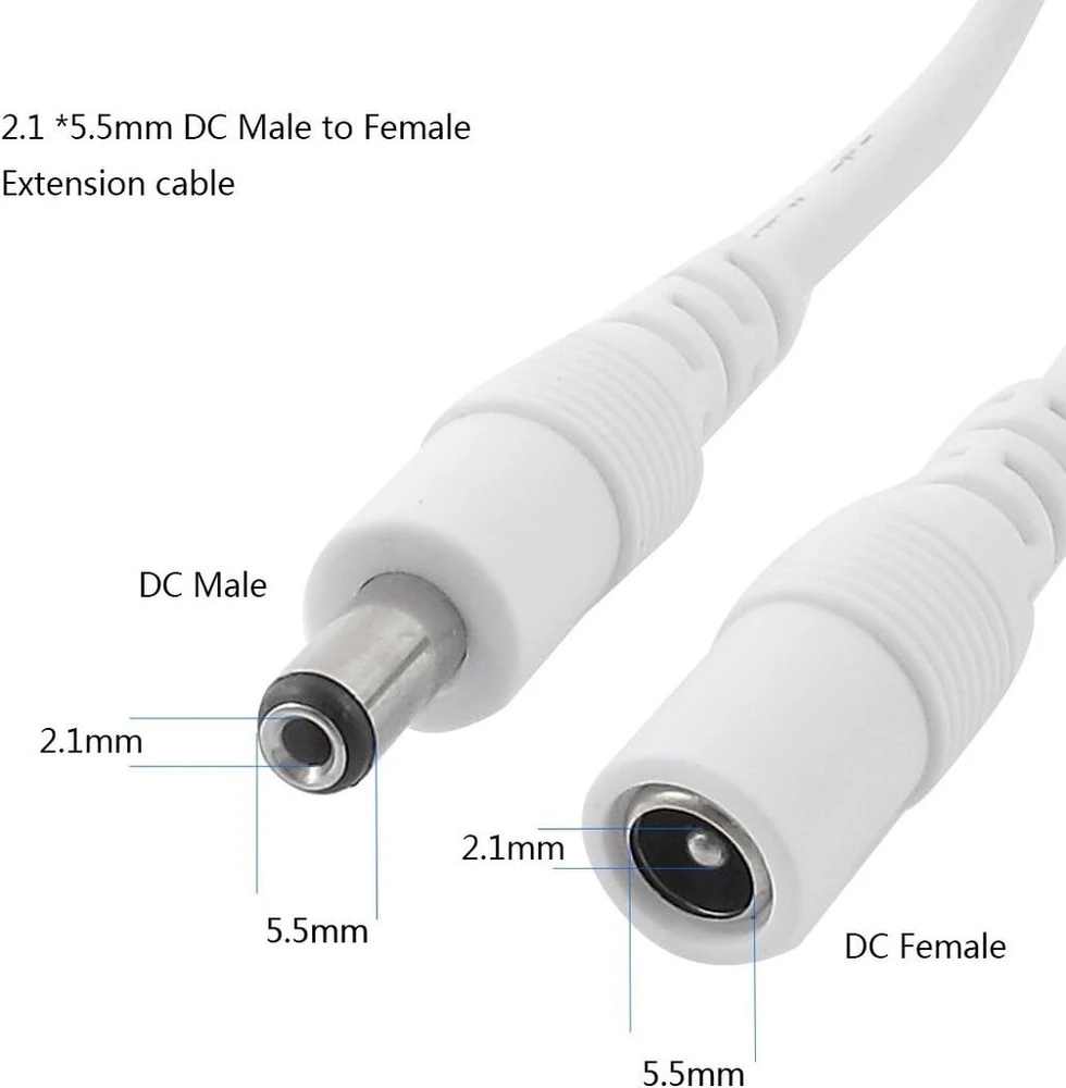 Universalus Dc prailginimo laidas 5.5 mm x 2.1 mm, 12v, baltas