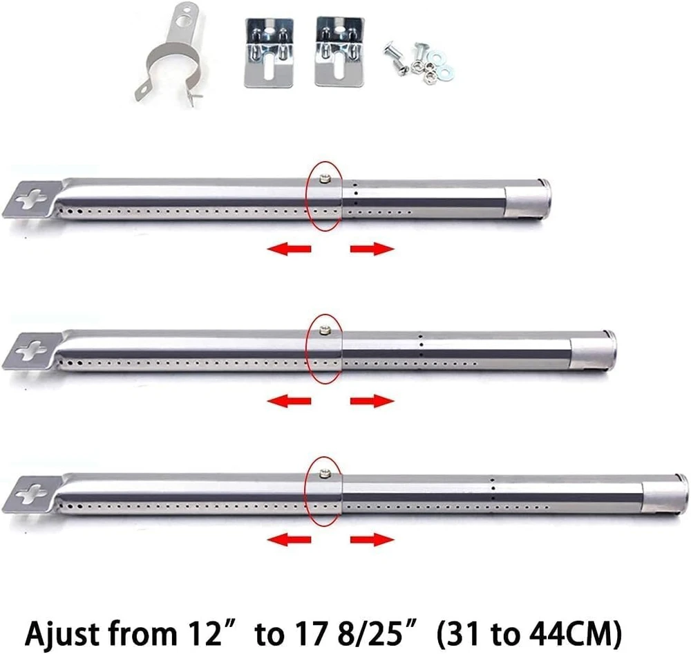 Universalus nerūdijančio plieno vamzdinis degiklis 31–44 cm ir degiklio dangtis 30–72 cm, skirtas charbroil, enders, landmann, barbecook, taino, tepro, rösle vision g3, reguliuojamos dujinės kepsninės atsarginės dalys, pakuotė