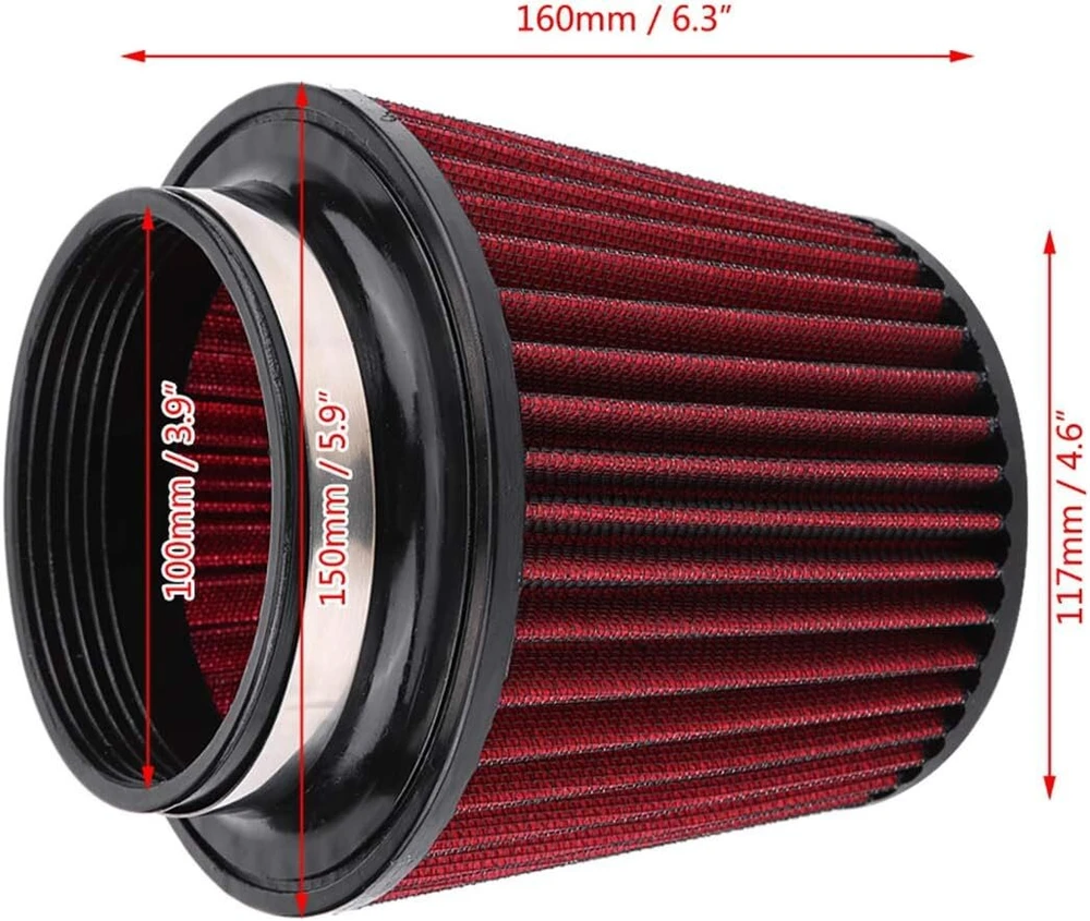 Universalus sportinis oro filtras Esenlong, skirtas automobilių oro filtrams, universalus automobilio modifikavimas, didelio srauto įleidimo oro įleidimo apvalus kūginis oro filtro valiklis 100 mm
