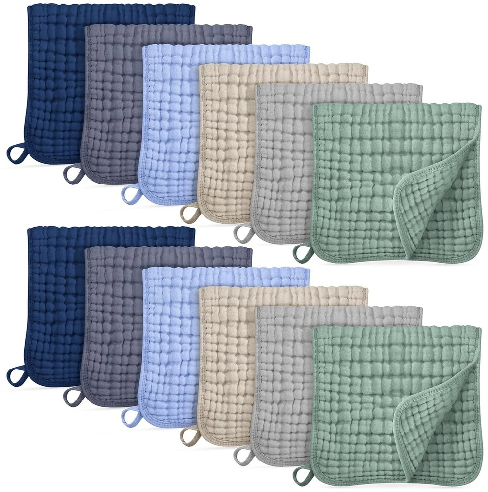Unnivoll atpylosimo šluostės kūdikiams, muslininės šluostės, 12 vnt., 50 x 27 cm, 100% medvilnės muslininiai vystyklai, 6 sluoksnių absorbuojantys audinio vystyklai berniukams ir mergaitėms, minkšti, kvėpuojantys, įvairiaspalviai