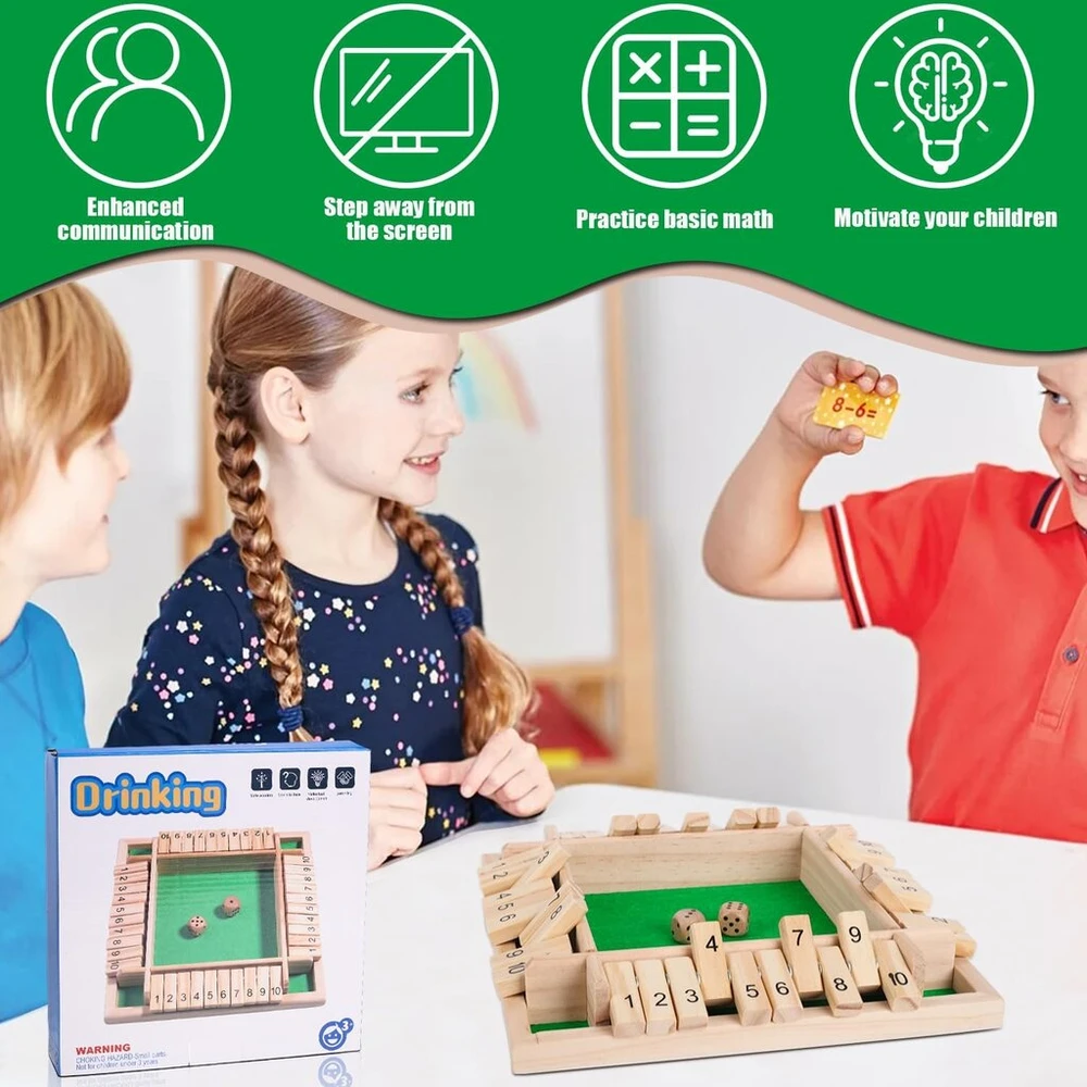 Unvtap shut the box žaidimas 2-4 žaidėjams kauliukų žaidimai shut the box mediniai stalo žaidimai, sulankstomas stalo žaidimas, matematikos mokymosi žaislas vaikams ir suaugusiems, kelioniniai žaidimai, tradiciniai baro žaidimai