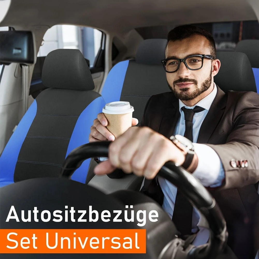 Upgrade4cars Automobilinių sėdynių užvalkalų komplektas priekinėms ir galinėms sėdynėms | Universalūs automobilinių sėdynių užvalkalai, mėlyni