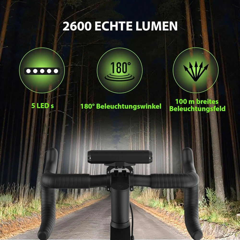 Uppel dviračio priekinis žibintas su usb c įkrovimo jungtimi, 2600 liumenų, 5 led, 4 švietimo režimai, 8000 mah, lengvas montavimas, geriausias aliuminio dviračio priekinis žibintas