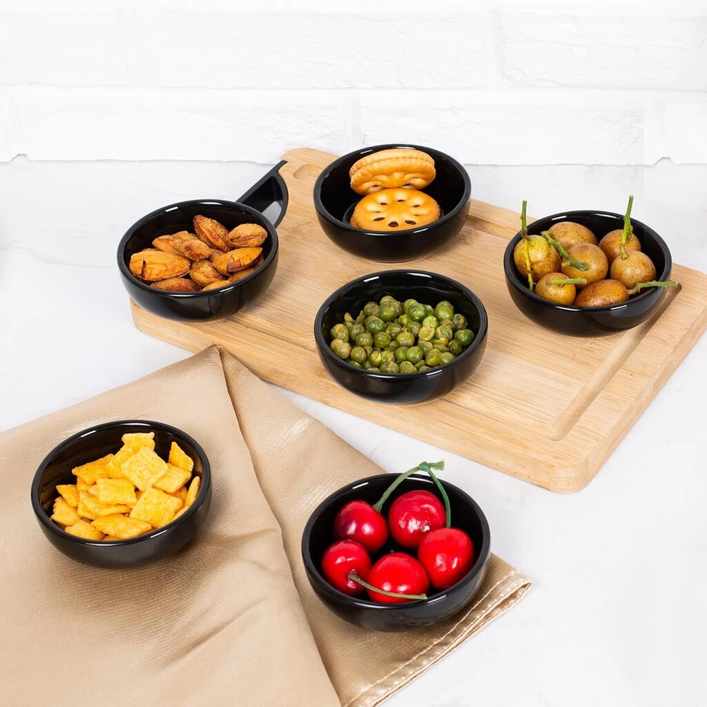 Urban Lifestyle 6 x padažo indeliai, porcelianiniai, 35 ml, juodi, Ayumi apvalūs sojų padažo indeliai, suši indeliai, uogienės indeliai, padažo indeliai