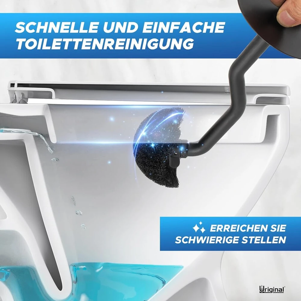 Uriginal® tualetinis šepetys su kraštų valikliu, tualetinis šepetys kruopščiam valymui, juodas, nerūdijančio plieno tualetinis šepetys su lotoso efektu, kieti šereliai maksimaliai higienai