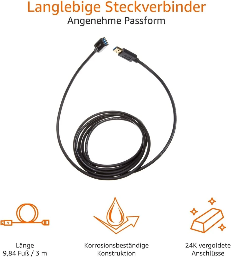 Usb 3.0 prailginimo laidas 3m, A-a jungtis, juodas