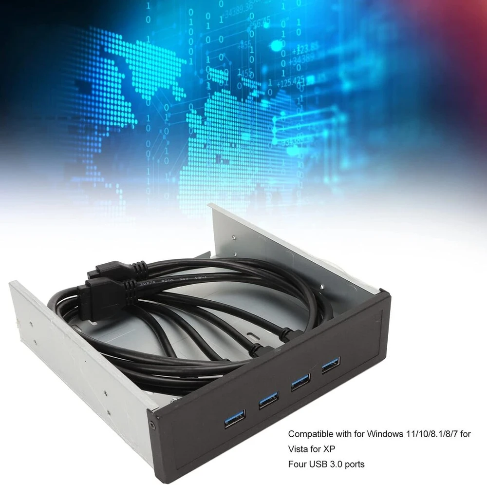 Usb 3.0 šakotuvas, 4 prievadų priekinė panelė į pagrindinę plokštę, 5.25 colio 5 gbps didelio greičio 19 kontaktų optinio įrenginio skydelis, plug and play, suderinamas su windows 11, 10, 8.1, 8, 7, vista, xp, pc kompiuteriams