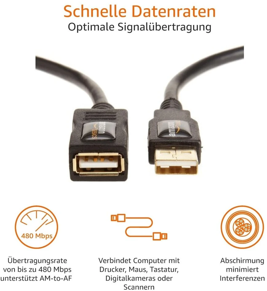 Usb-a 2.0 prailginimo laidas, 1m, juodas