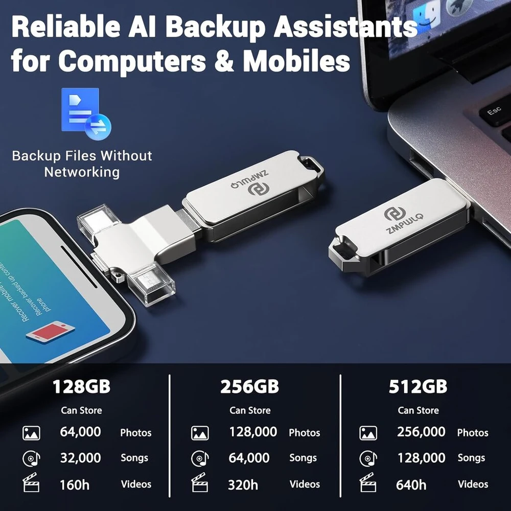 Usb atmintinė 128 gb usb 3.0 atmintinė 4 viename atmintinė metalinė nuotraukų atmintinė usb atmintinė mobiliojo telefono išorinė atmintis nuotraukų atsarginė kopija, skirta mobiliesiems įrenginiams iphone, ipad, android mobiliesiems telefonams kompiuteria