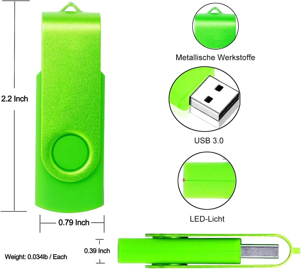 Usb atmintinė 64 gb, 2 vnt. tatmohik raktų pakabukas, usb atmintinė, 2 vnt., usb 3.0 atmintinė, didelės spartos usb atmintinė su besisukančiu metaliniu spaustuku (64 gb, 3.0, žalia ir violetinė)