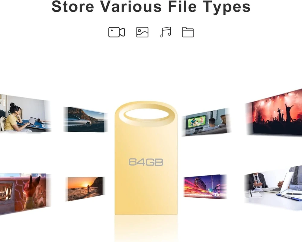 Usb atmintinė 64 Gb, metalinė, auksinė, Usb 2.0