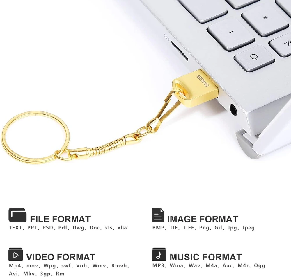 Usb atmintinė 64 Gb, metalinė, auksinė, Usb 2.0