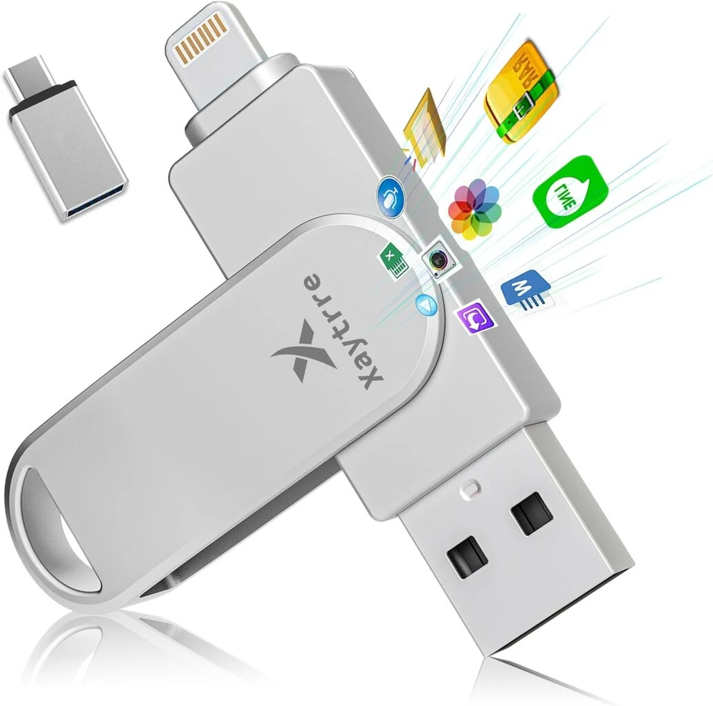 Usb atmintinė, skirta iphone 256 gb, mfi sertifikuota, xaytrre atmintinė 3 viename, atmintinė usb 3.0, nuotraukų atmintinė, flash atmintinė, skirta ios, ipad, otg android mobiliesiems telefonams, nešiojamam kompiuteriui, pc (sidabrinė)