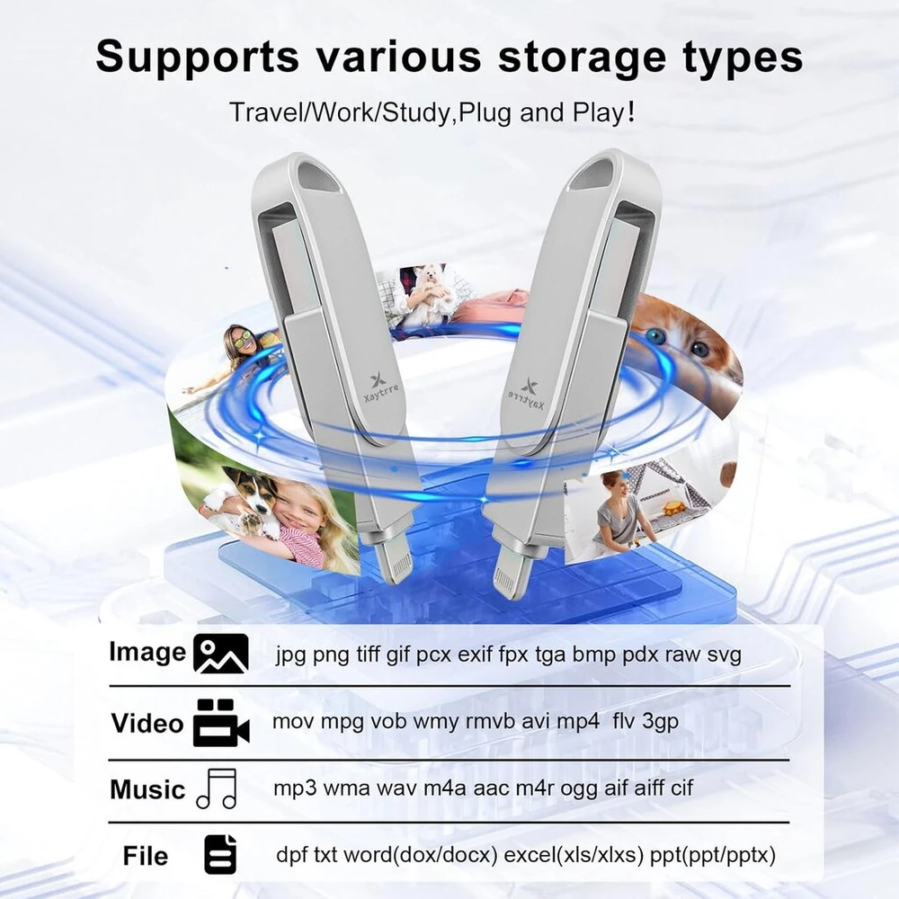 Usb atmintinė, skirta iphone 512 gb, mfi sertifikuota, xaytrre atmintinė 3 viename, atmintinė usb 3.0, nuotraukų atmintinė, flash atmintinė, skirta ios, ipad, otg android mobiliesiems telefonams, nešiojamam kompiuteriui, pc (sidabrinė)