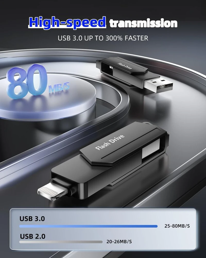 Usb atmintinė, skirta iphone 512gb mfi sertifikuota 3 viename usb 3.0 lightning išorinė atmintis type c photostick atminties kortelė, skirta iphone/ipad/ios/android/mac/pc - išorinė saugykla (juoda)