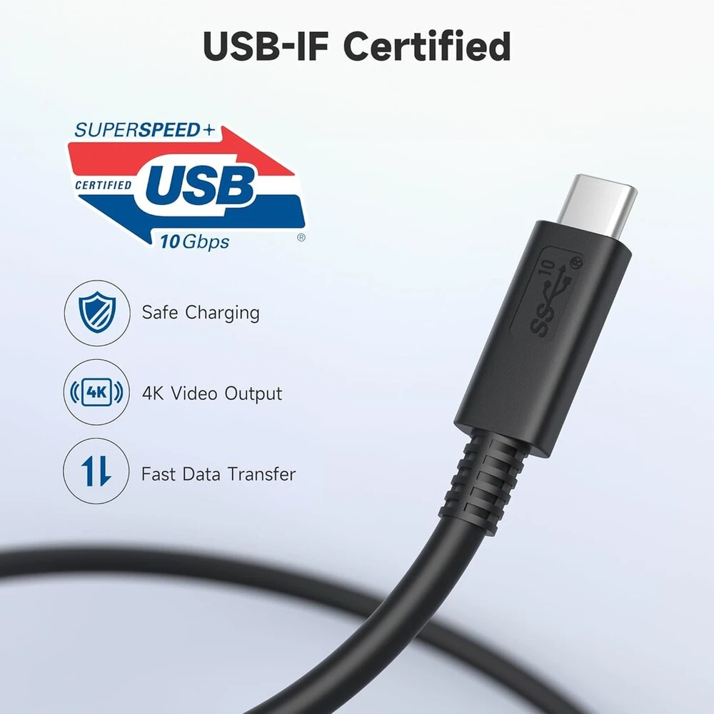Usb-c 3.1 Gen 2 kabelis, 1m, 10gbps, 8k 60hz, 100w Pd