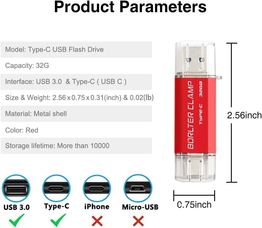 Usb-c 32gb Otg 2in1 atmintinė, Usb 3.0, raudona