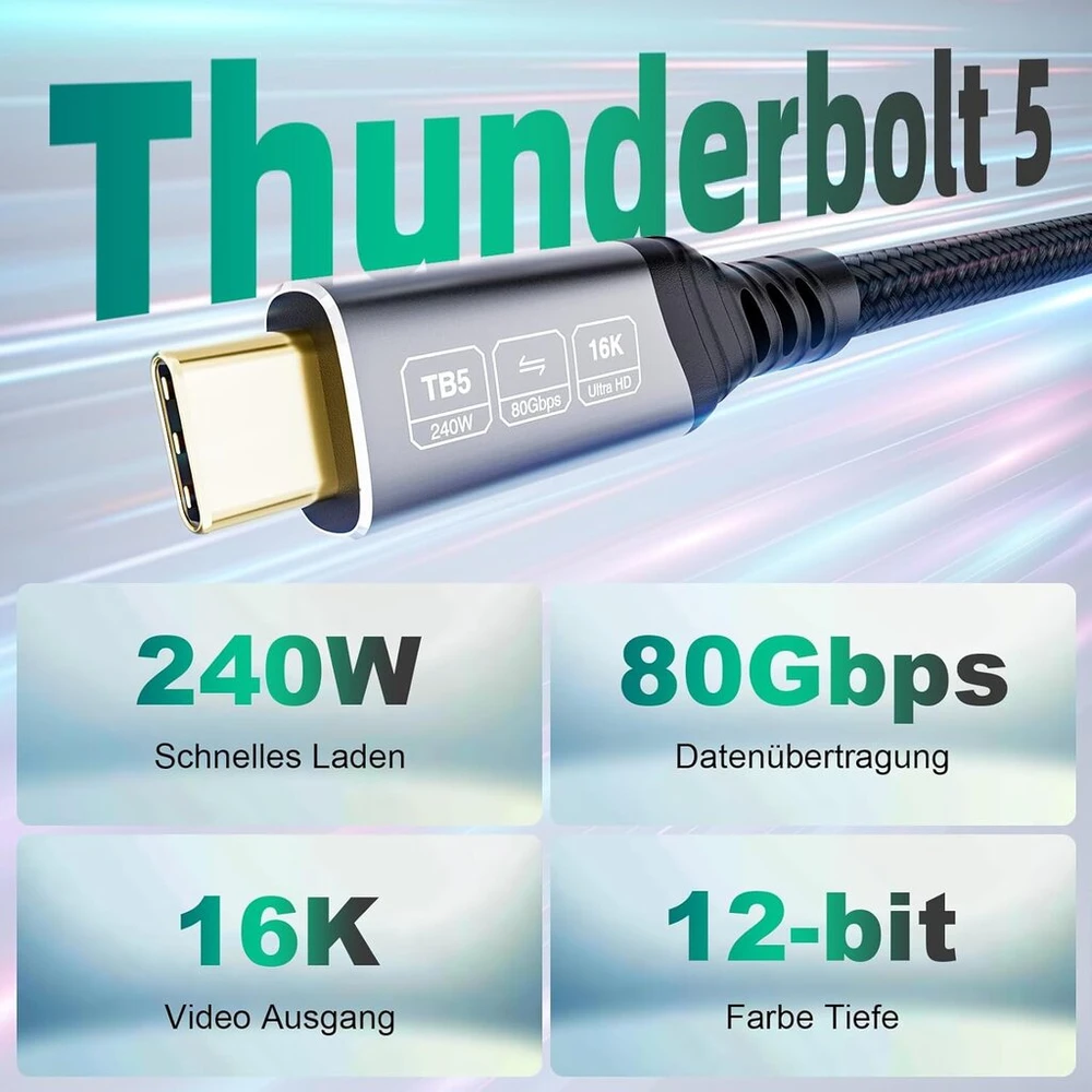 Usb-c 5.0 80gbps 0.5m kabelis: 16k vaizdas, 240w įkrovimas