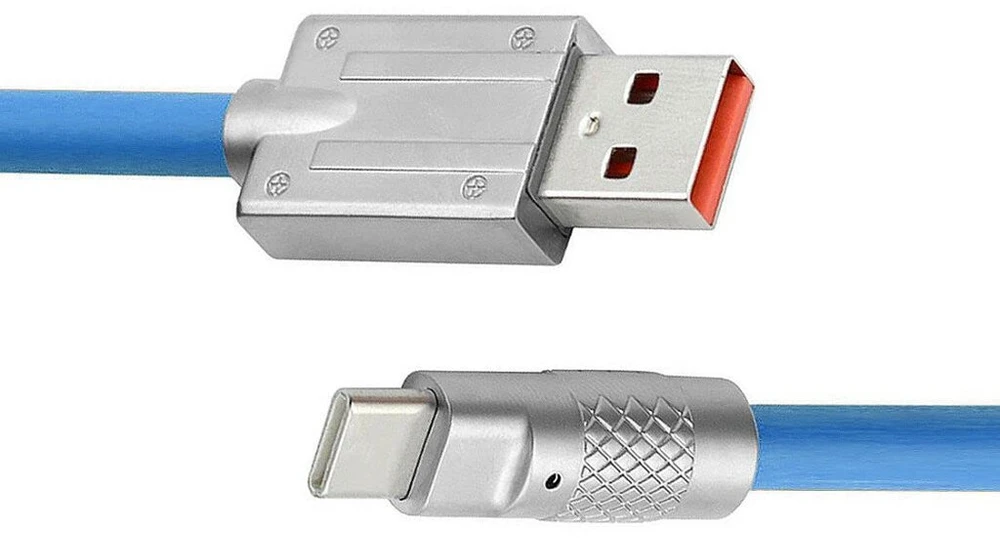 Usb C į Usb A kabelis, 1.0m, 120w, mėlynas, silikoninis