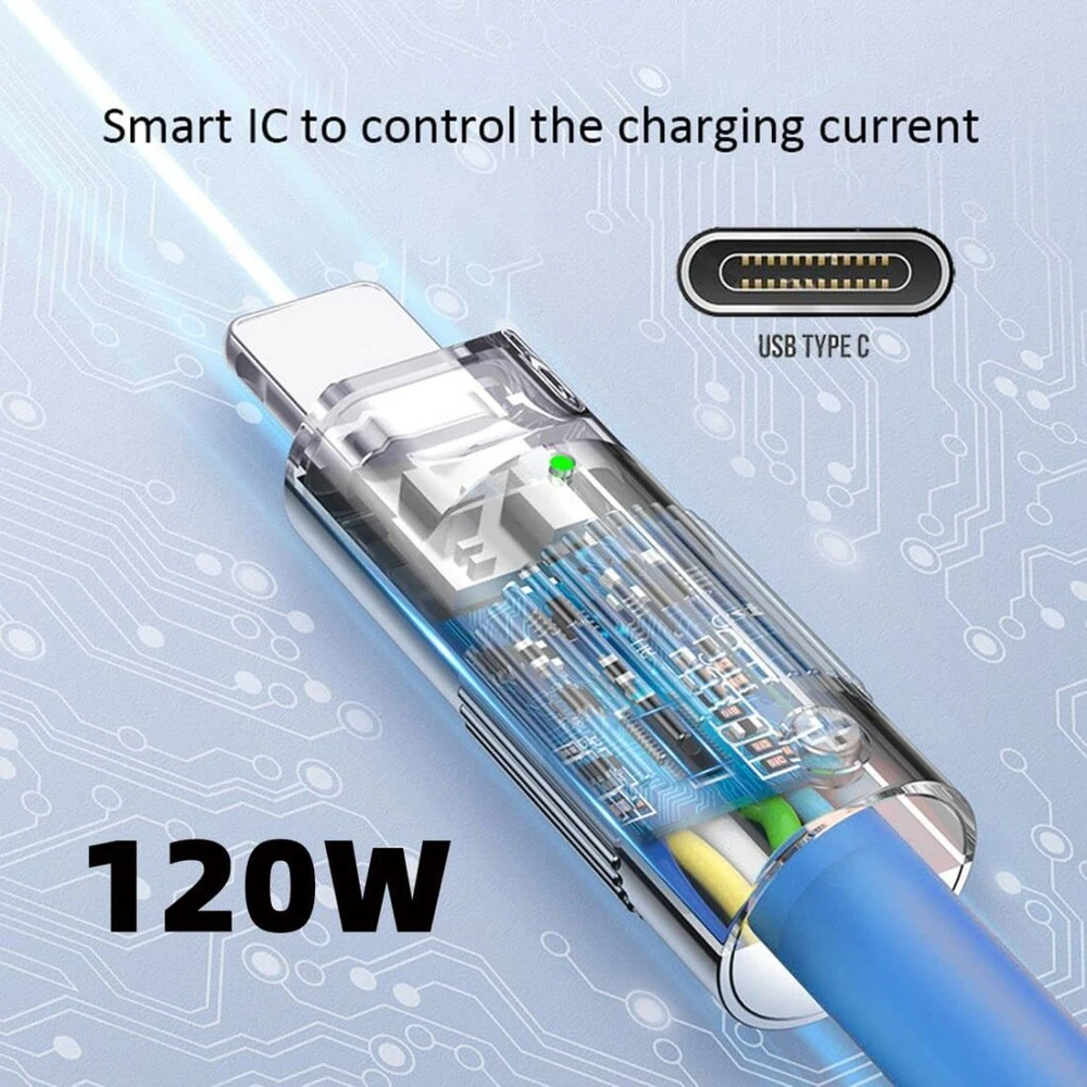 Usb C į Usb A kabelis, 1.0m, 120w, mėlynas, silikoninis
