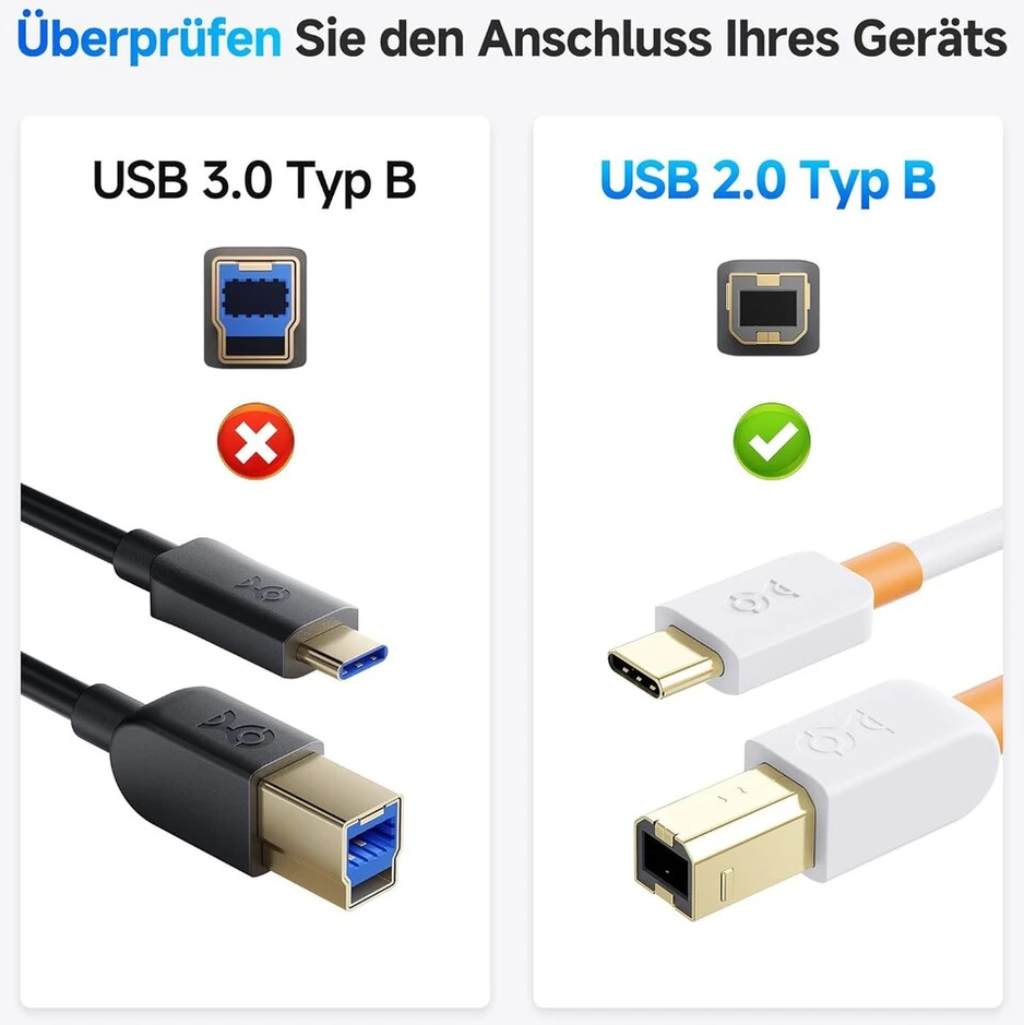 Usb C į Usb B Kabelis 2m Baltas