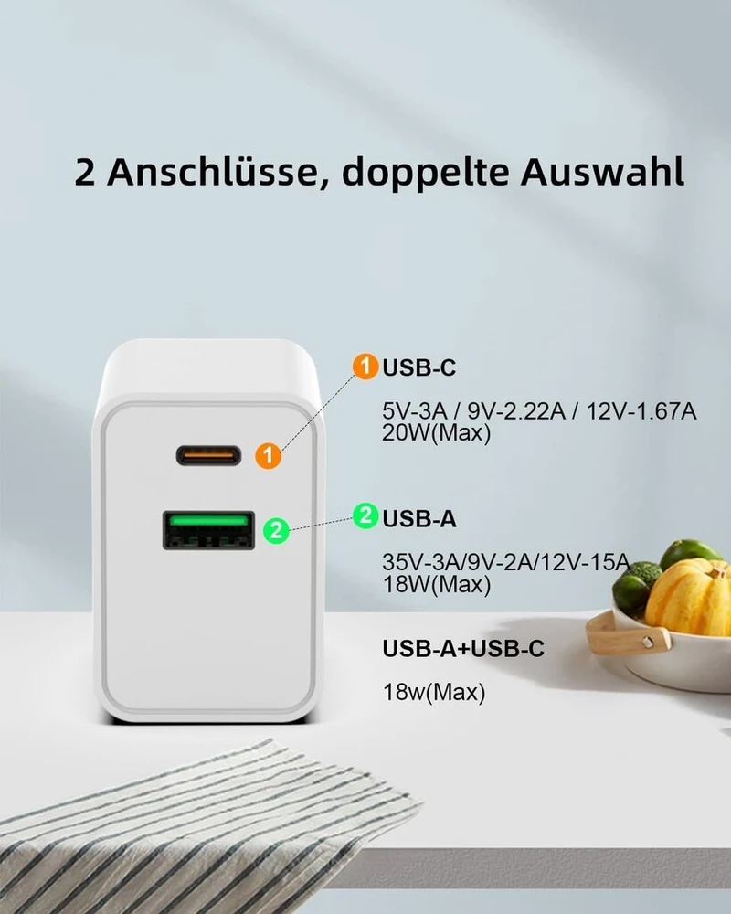 Usb c įkroviklis, 2 prievadų greitasis įkroviklis, skirtas iphone 16/16 pro/16 pro max/16 plus/15/14, galaxy, pixel 4/3, ipad (be kabelio)