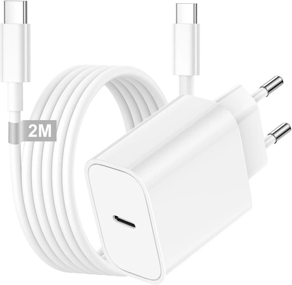 Usb c įkroviklis ir 2 m įkrovimo laidas, skirtas iphone 16/16e/16 pro/16 pro max/15/15 pro max/15 plus/ipad air, 20 w usb c greitasis įkroviklis, maitinimo kištukas, usb c maitinimo adapteris su greito įkrovimo laidu