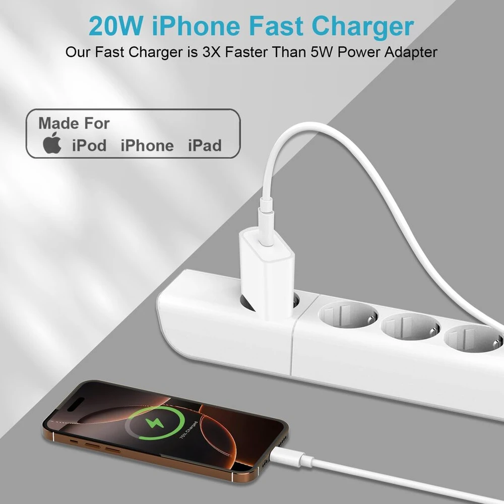 Usb c įkroviklis ir 2 m įkrovimo laidas, skirtas iphone 16/16e/16 pro/16 pro max/15/15 pro max/15 plus/ipad air, 20 w usb c greitasis įkroviklis, maitinimo kištukas, usb c maitinimo adapteris su greito įkrovimo laidu