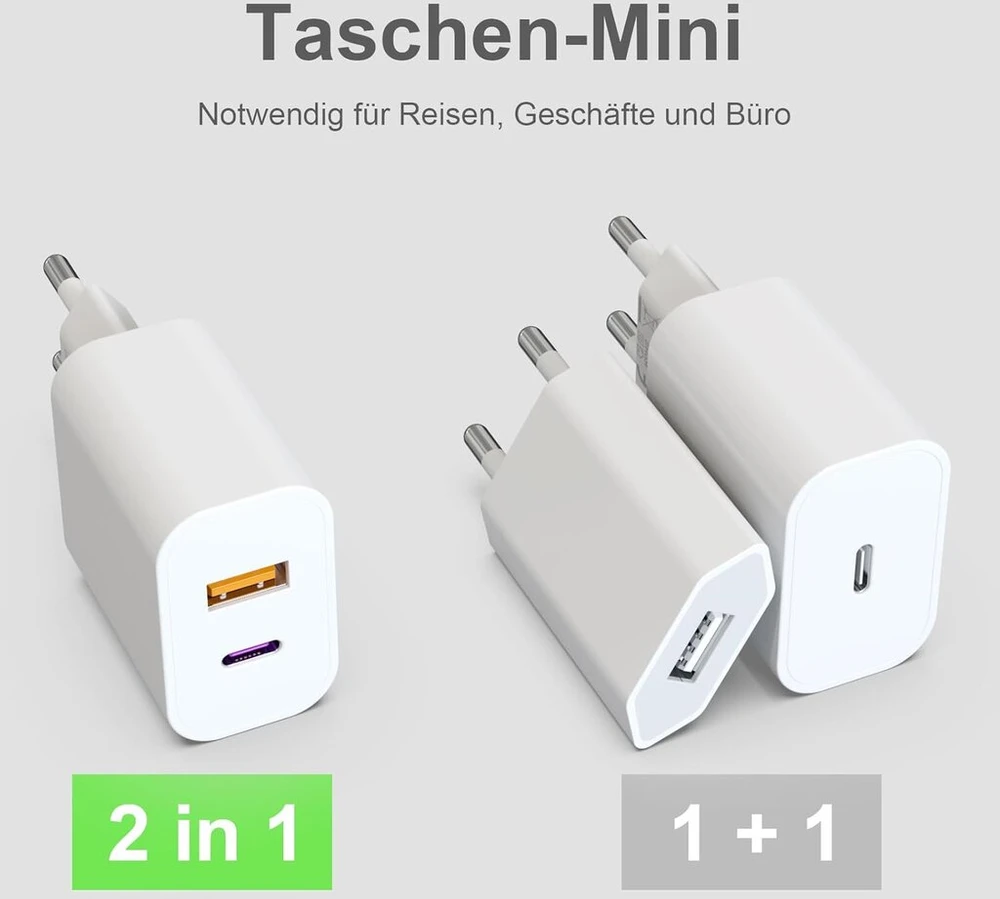 Usb c įkroviklis su usb adapteriu [2 in 1] 2 vnt. įkrovimo adapterių rinkinys, skirtas iphone/ipad/ausinėms/mobiliųjų telefonų maitinimo šaltiniui, kelių įkrovimo kištukų pd 3.0 greitas įkroviklio lizdas usb-c kištukinis įkroviklis, be