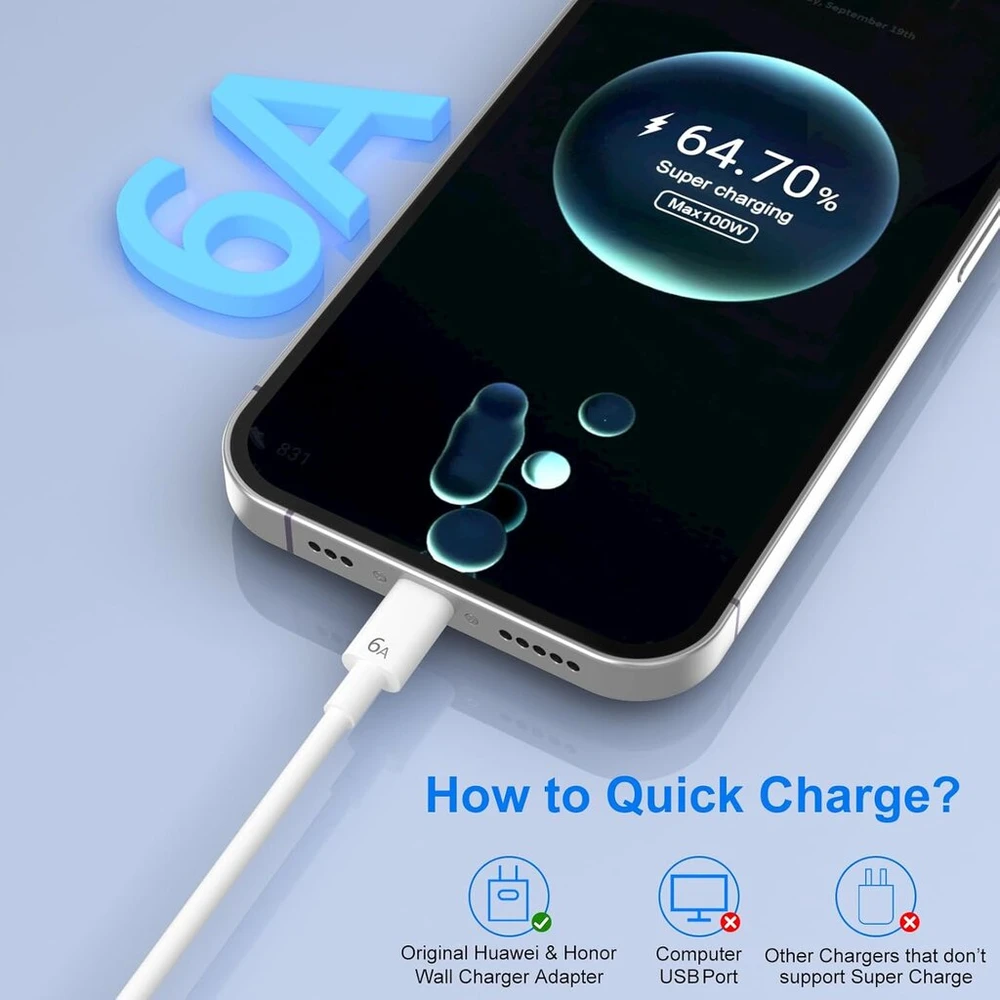 Usb c kabelis 2 m 100 w 6 a super charge, skirtas huawei įkrovimo kabeliui usb c, skirtas huawei honor magic6 lite 90 lite 200 lite, super greitas įkrovimo kabelis, skirtas huawei pura 70 p60 p50