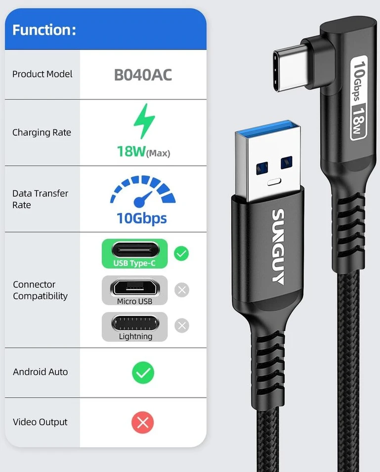 Usb C Kampinis Kabelis 1.5m, 10 Gbps, Usb 3.1 Gen 2