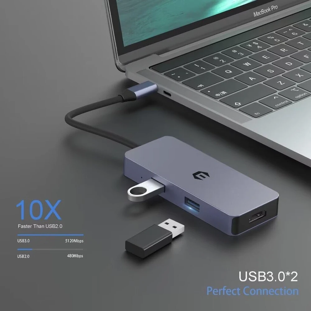 Usb-c šakotuvas 6-in-1 su Hdmi, Sd/tf, 100w Pd, 2xusb 3.0
