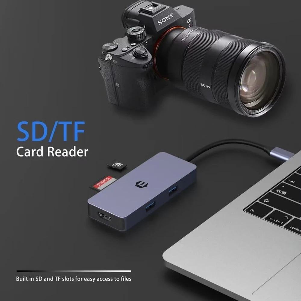 Usb-c šakotuvas 6-in-1 su Hdmi, Sd/tf, 100w Pd, 2xusb 3.0