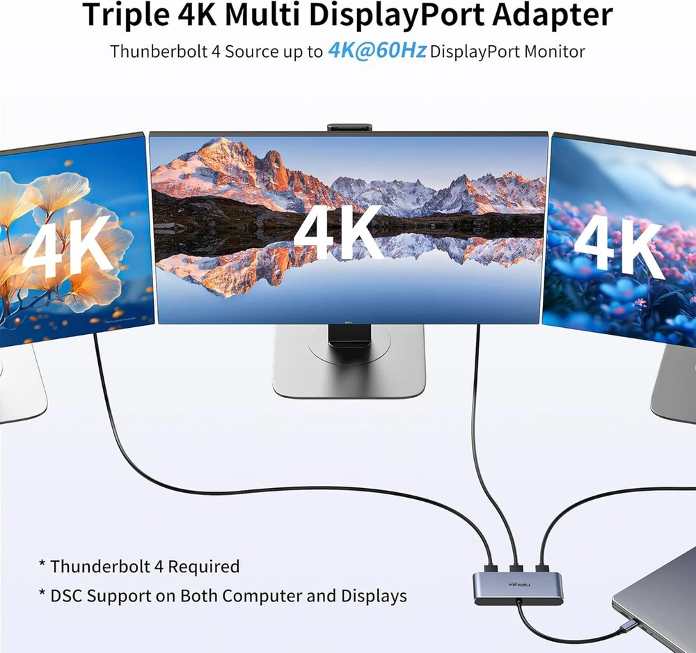 Usb-c šakotuvas su 3x Displayport 1.4, 4k@60hz