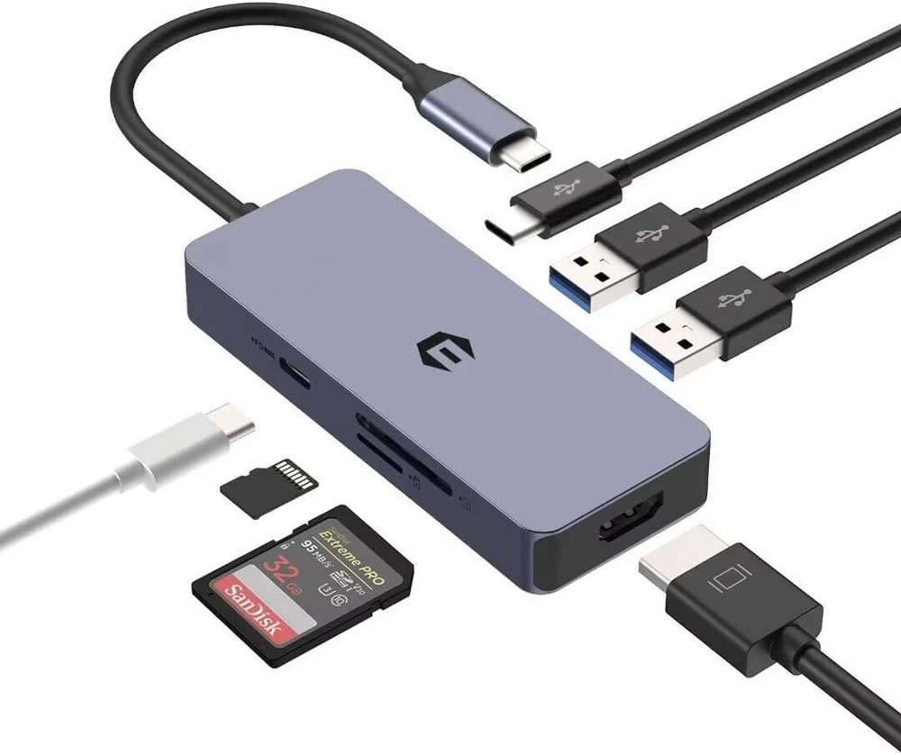 Usb-c šakotuvas su 7 prievadais ir 4k Hdmi