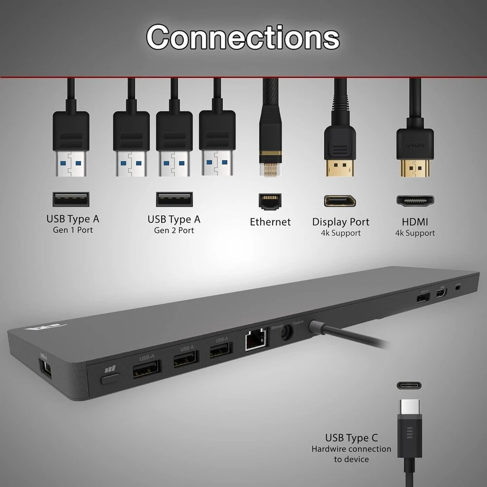 Usb-c stotelė su aktyviu aušinimu, 2x 4k ekranai, Ethernet